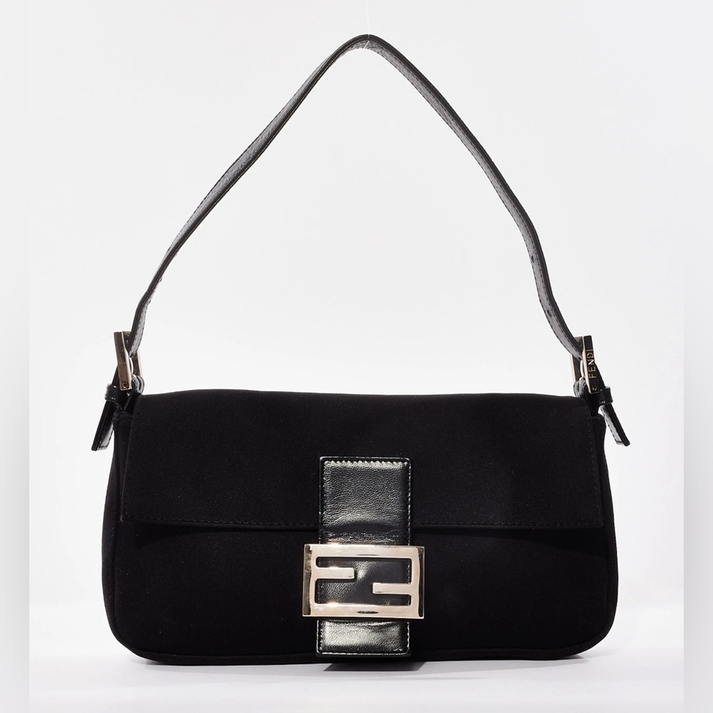 Fendi Black Baguette Shoulder Bag with Silver Hardware
